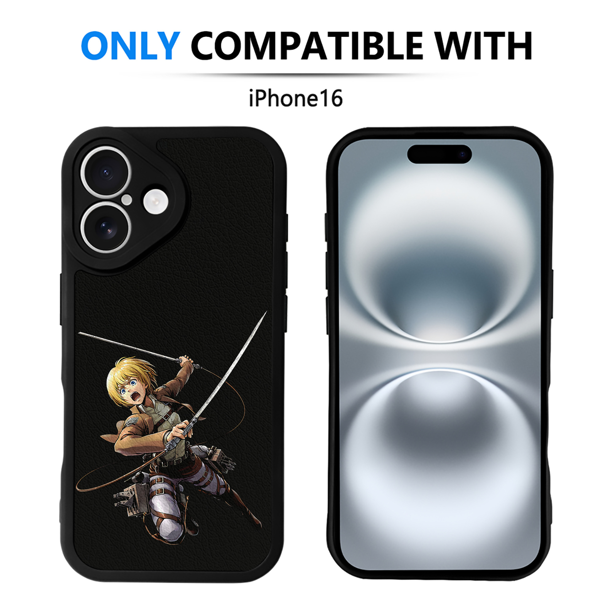 （画像用） 進撃の巨人 アルミン·アルレルト Attack on Titan Armin Arlert 【iPhone 16シリーズ対応】シリコンスマホケース（レザー調） 材質：シリコン